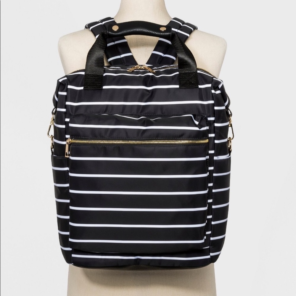 Black and white striped backpack